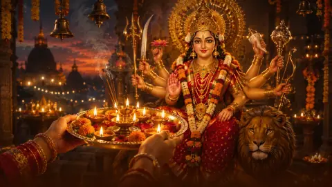 दुर्गा आरती का चित्र: दीपों से माँ की आरती